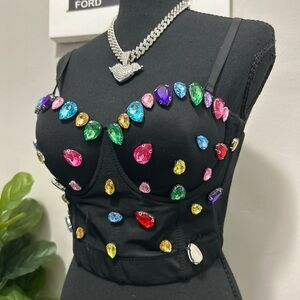 Black Bustier with Colorful Gem Accents